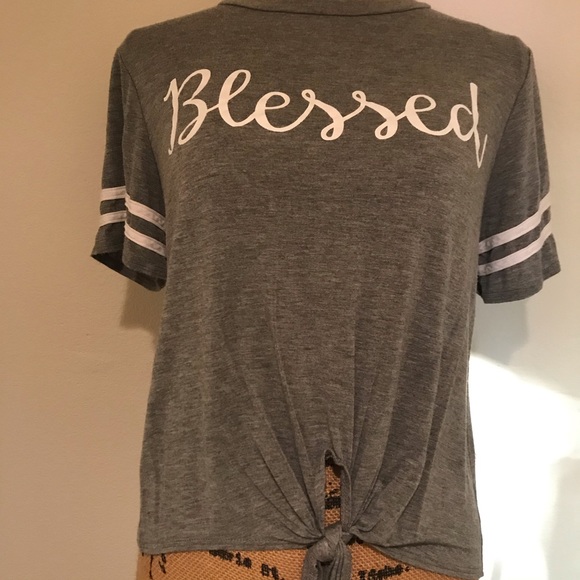 Ragdoll Front Tie Blessed Short Sleeve Tee-S - Picture 2 of 12